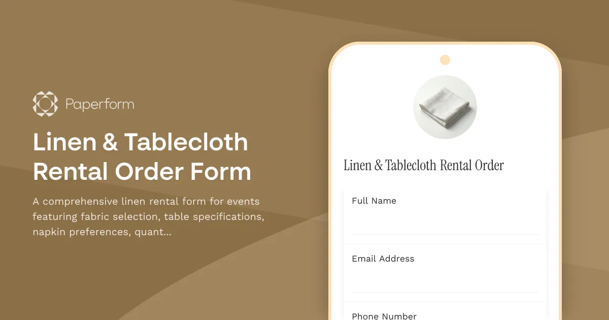 Linen & Tablecloth Rental Order Form