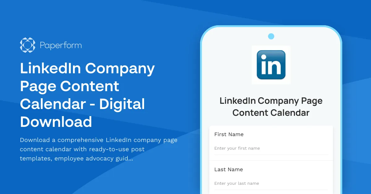 LinkedIn Company Page Content Calendar - Digital Download