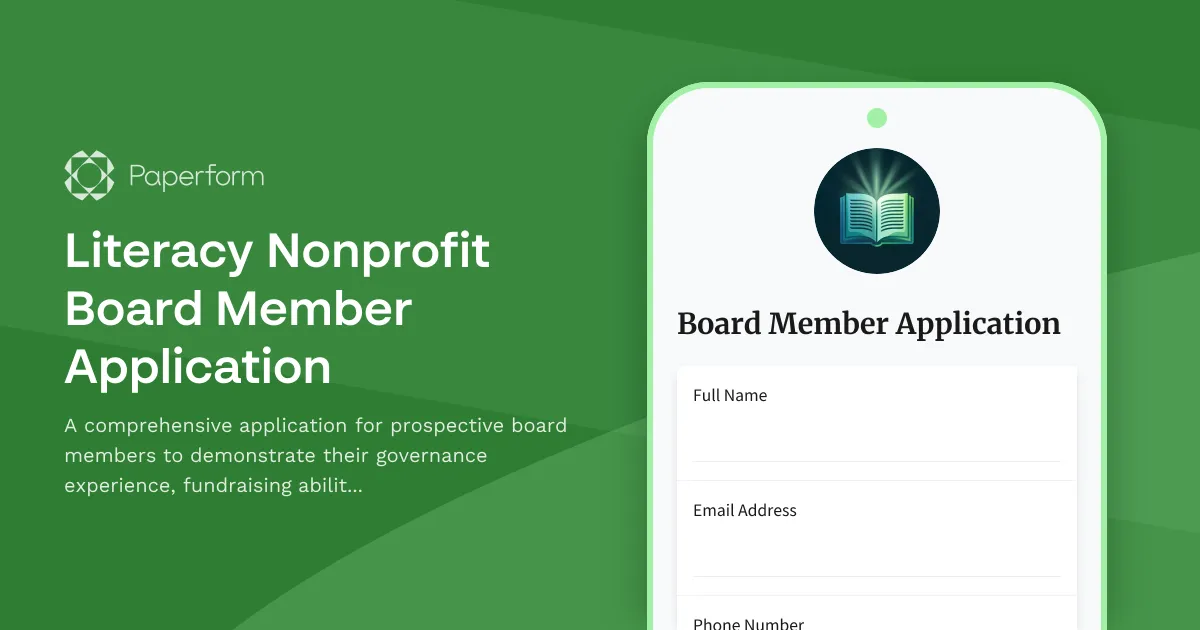 Literacy Nonprofit Board Member Application