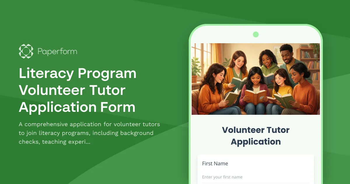 Literacy Program Volunteer Tutor Application Form