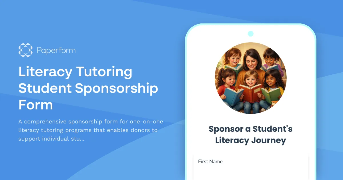 Literacy Tutoring Student Sponsorship Form