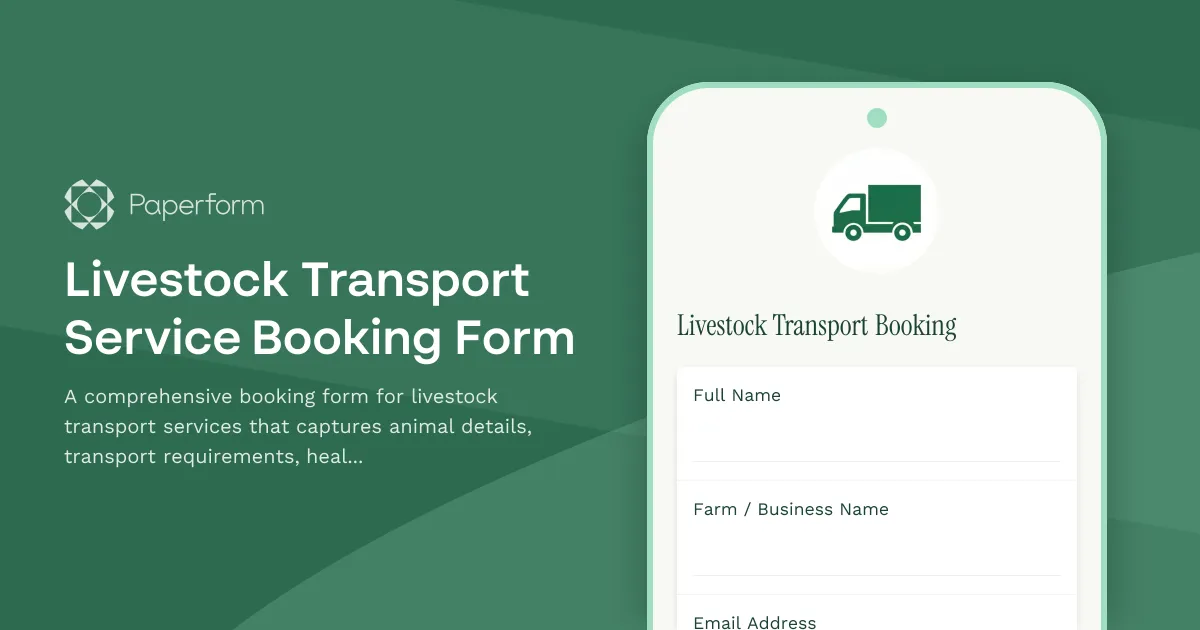Livestock Transport Service Booking Form