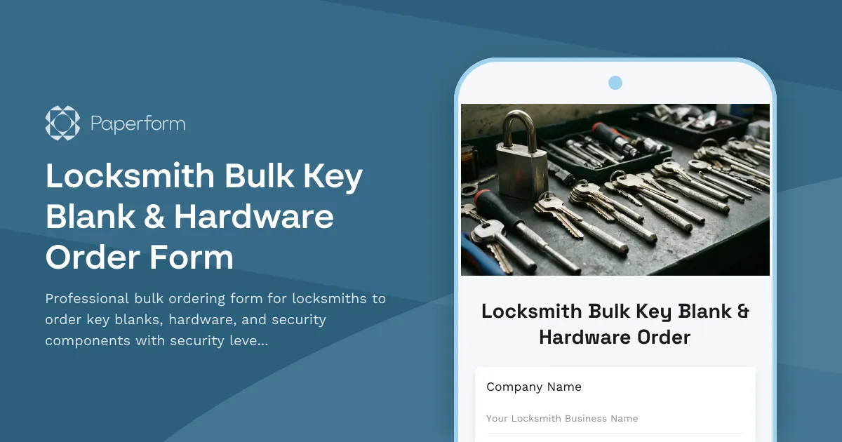Locksmith Bulk Key Blank & Hardware Order Form