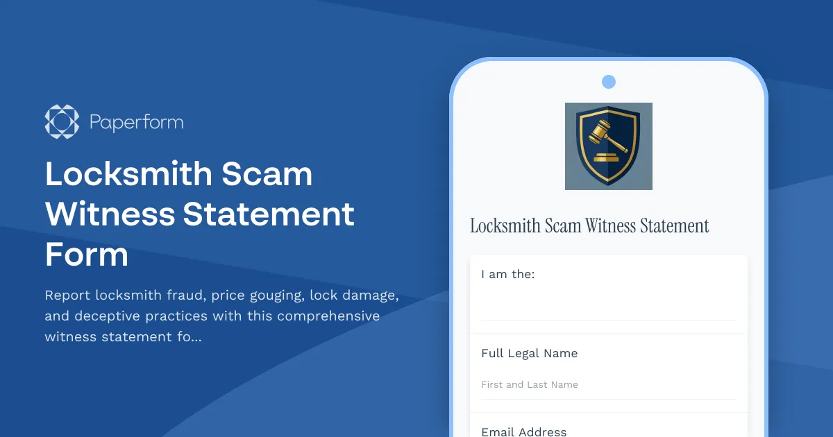 Locksmith Scam Witness Statement Form