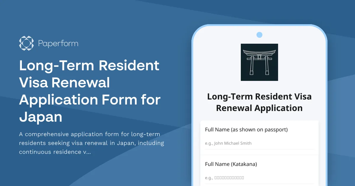Long-Term Resident Visa Renewal Application Form for Japan