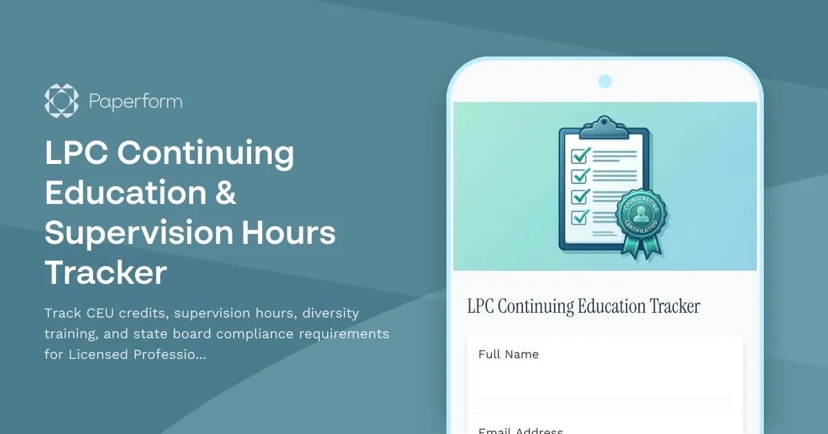 LPC Continuing Education & Supervision Hours Tracker