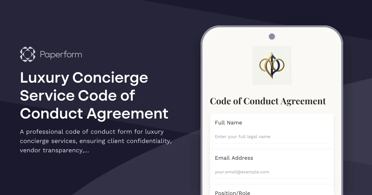 Luxury Concierge Service Code of Conduct Agreement