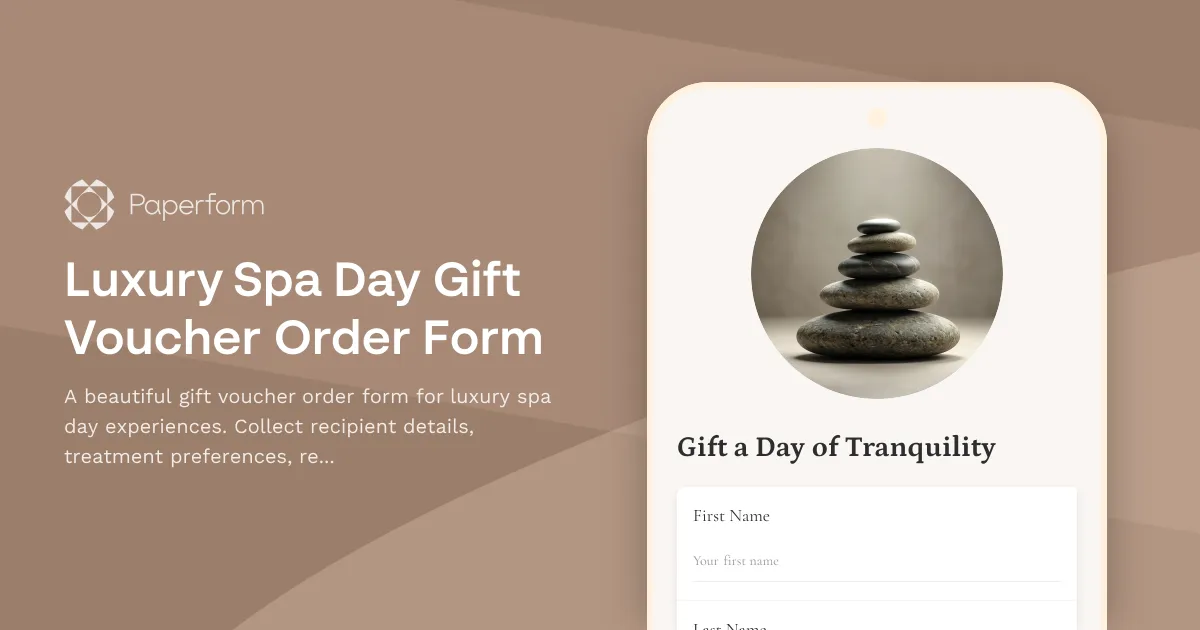 Luxury Spa Day Gift Voucher Order Form