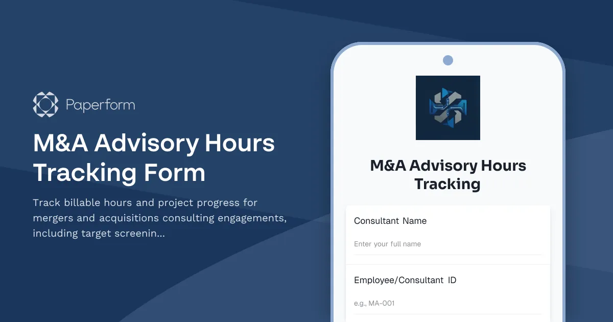 M&A Advisory Hours Tracking Form