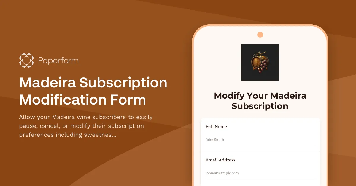 Madeira Subscription Modification Form