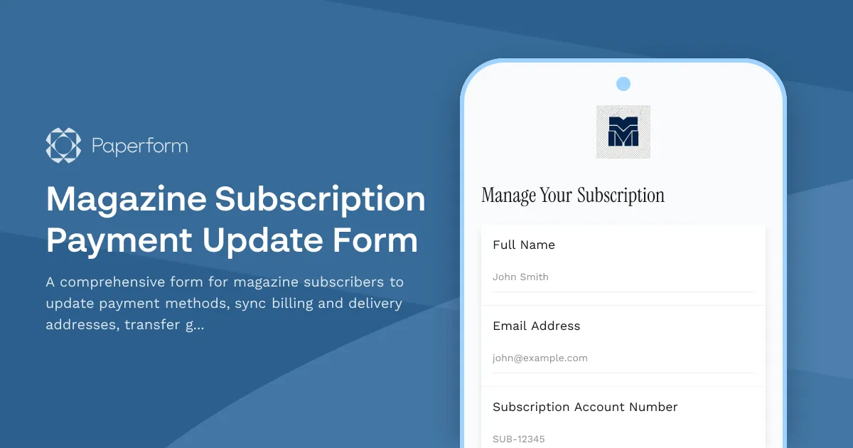 Magazine Subscription Payment Update Form