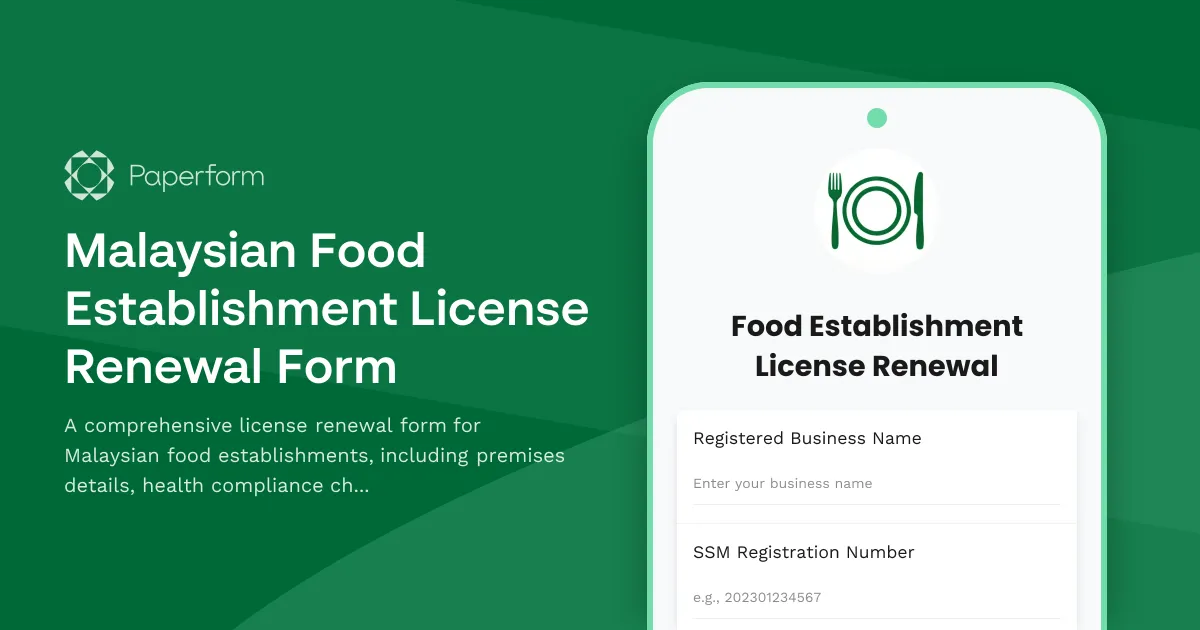 Malaysian Food Establishment License Renewal Form