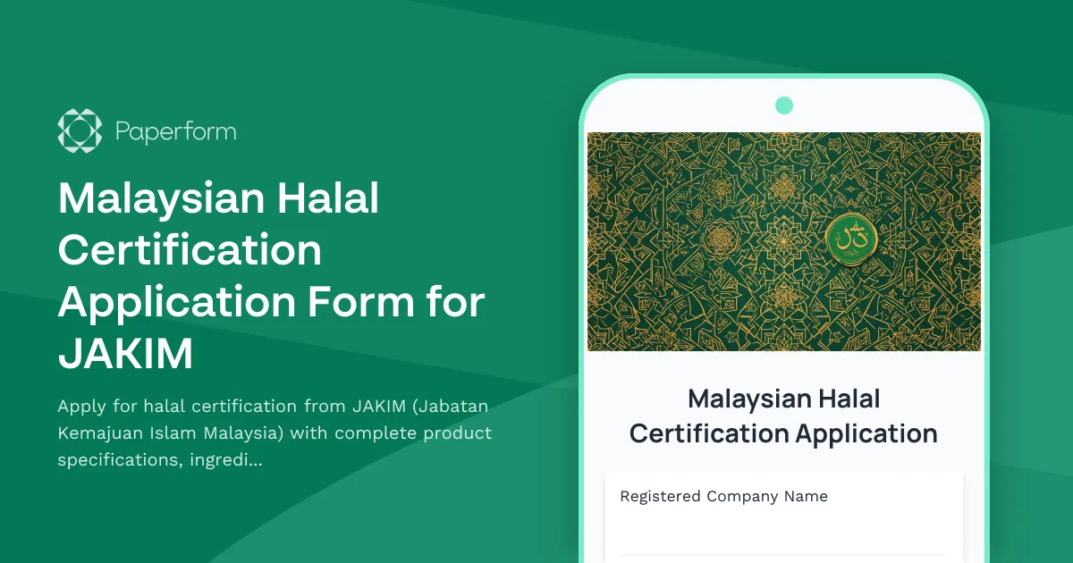 Malaysian Halal Certification Application Form for JAKIM