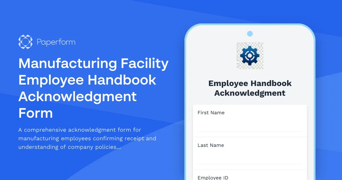 Manufacturing Facility Employee Handbook Acknowledgment Form