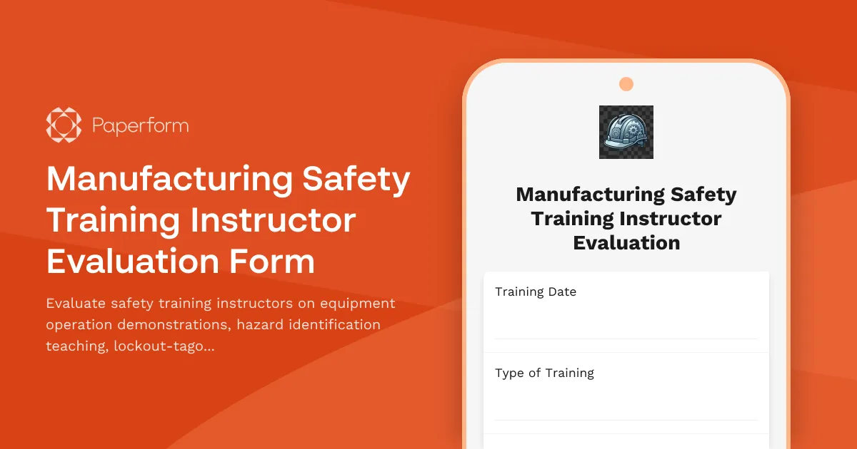 Manufacturing Safety Training Instructor Evaluation Form