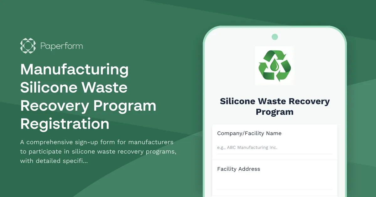 Manufacturing Silicone Waste Recovery Program Registration
