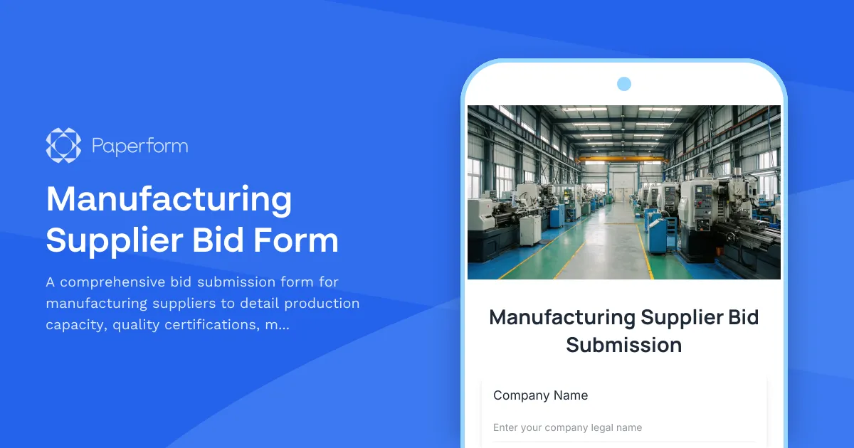 Manufacturing Supplier Bid Form