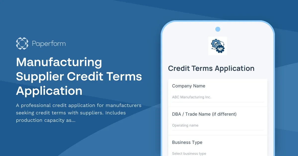 Manufacturing Supplier Credit Terms Application