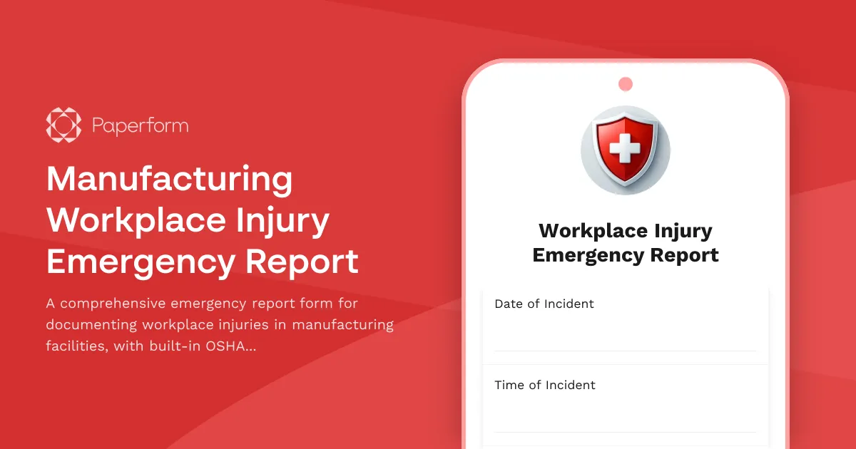 Manufacturing Workplace Injury Emergency Report