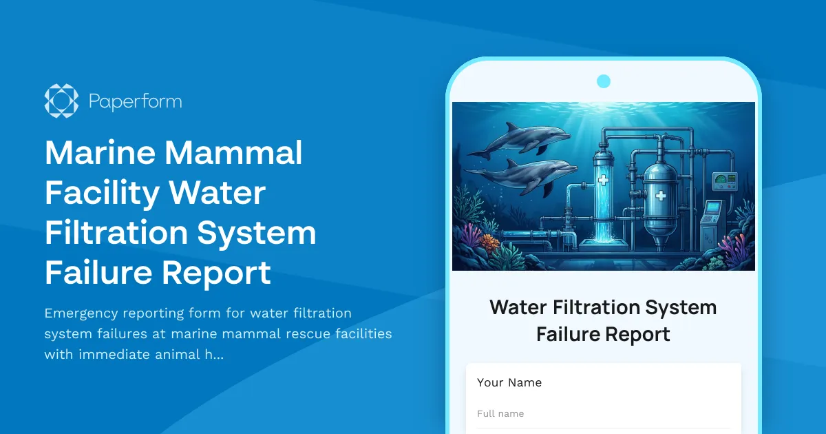 Marine Mammal Facility Water Filtration System Failure Report