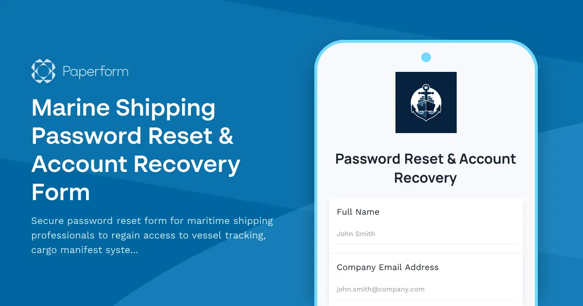 Marine Shipping Password Reset & Account Recovery Form
