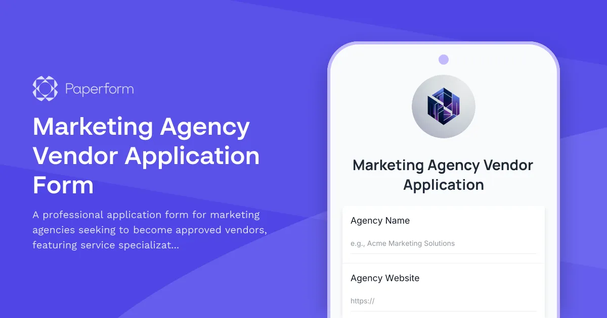Marketing Agency Vendor Application Form