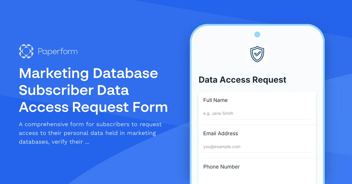 Marketing Database Subscriber Data Access Request Form