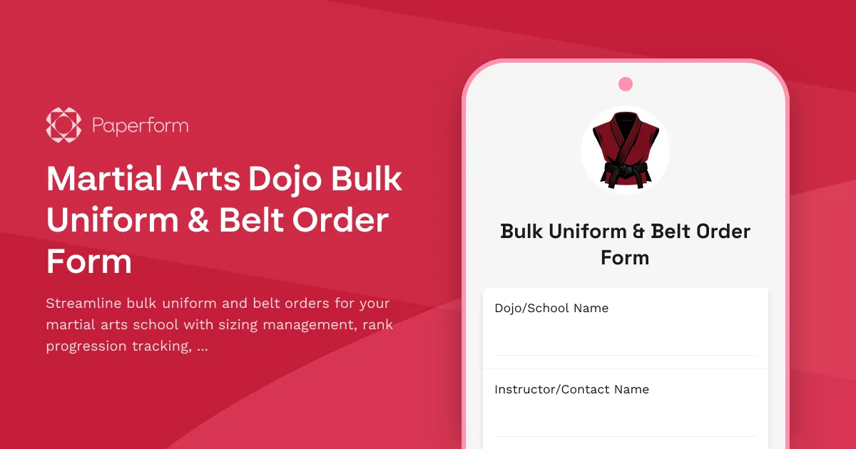 Martial Arts Dojo Bulk Uniform & Belt Order Form