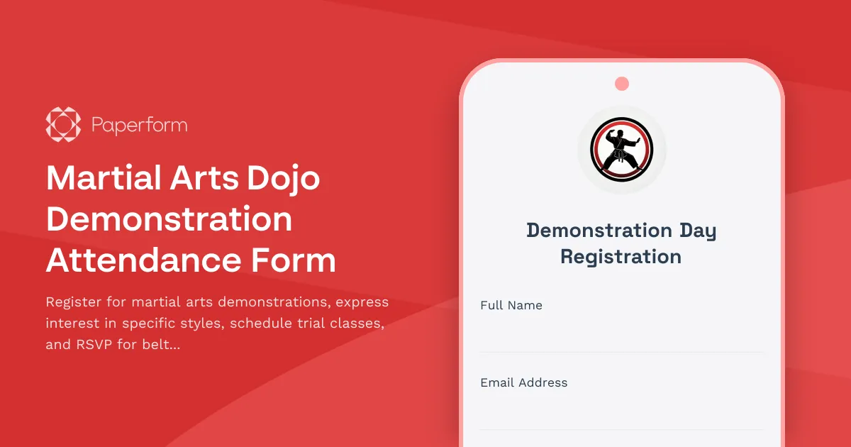 Martial Arts Dojo Demonstration Attendance Form