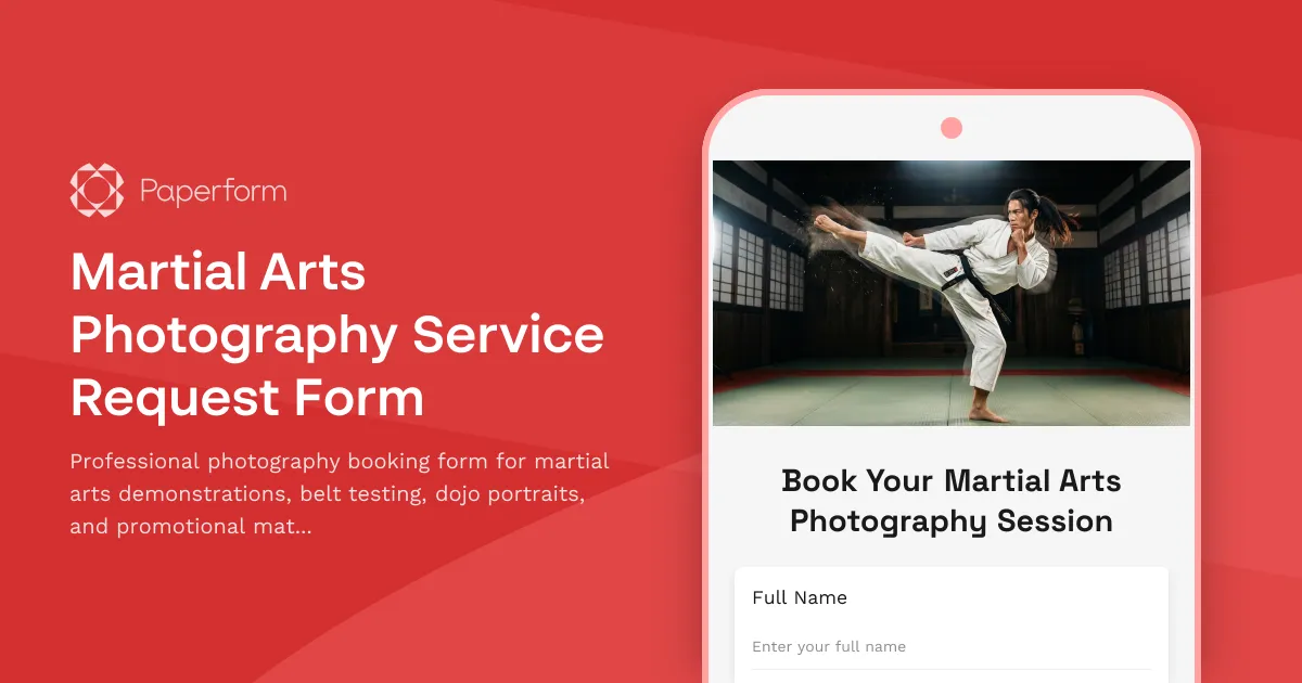 Martial Arts Photography Service Request Form