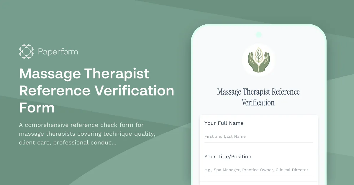 Massage Therapist Reference Verification Form