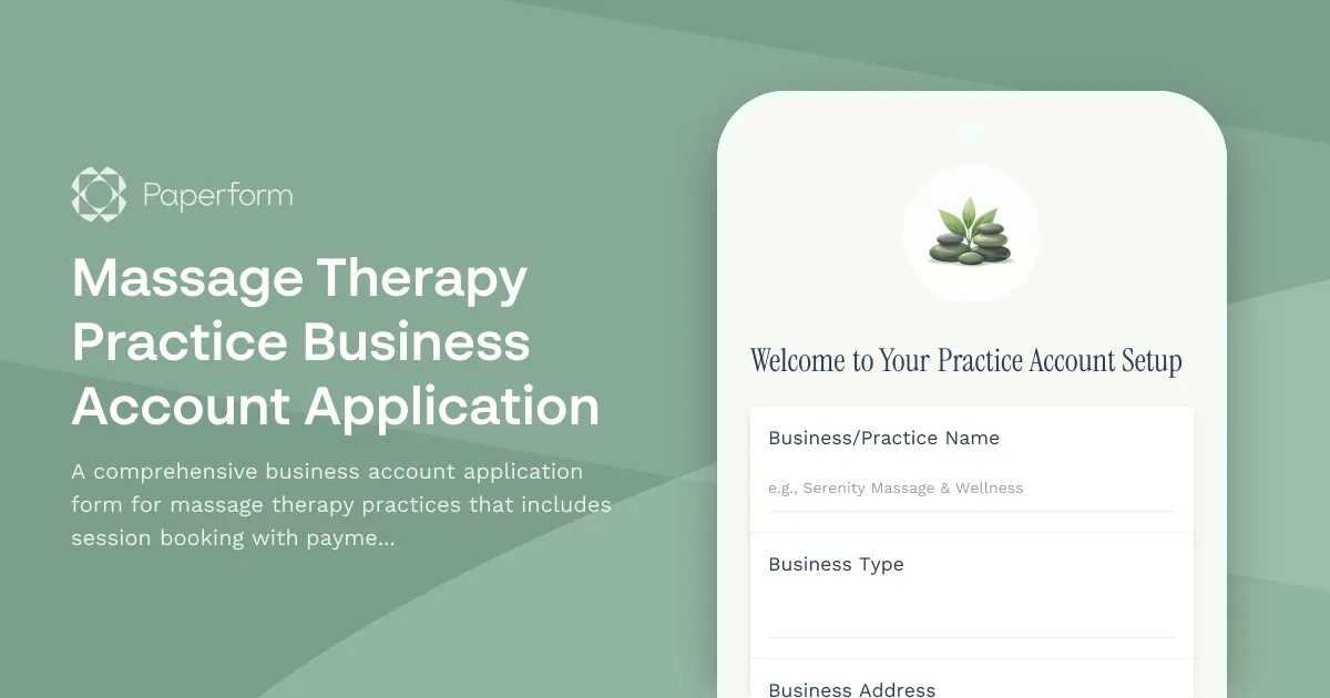 Massage Therapy Practice Business Account Application