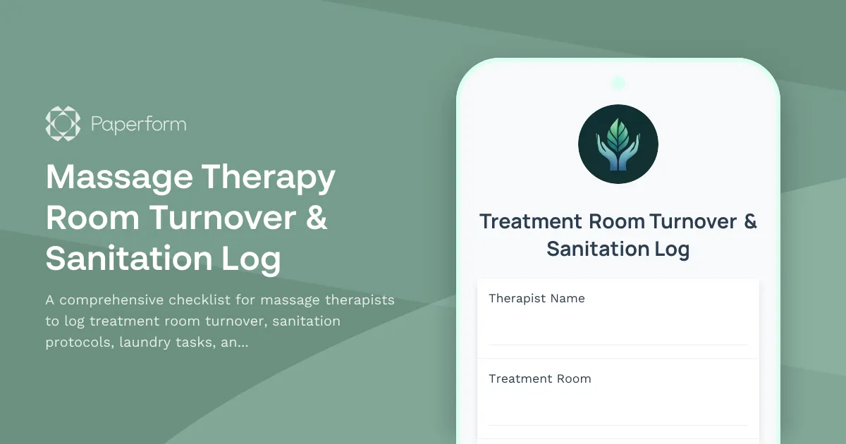 Massage Therapy Room Turnover & Sanitation Log