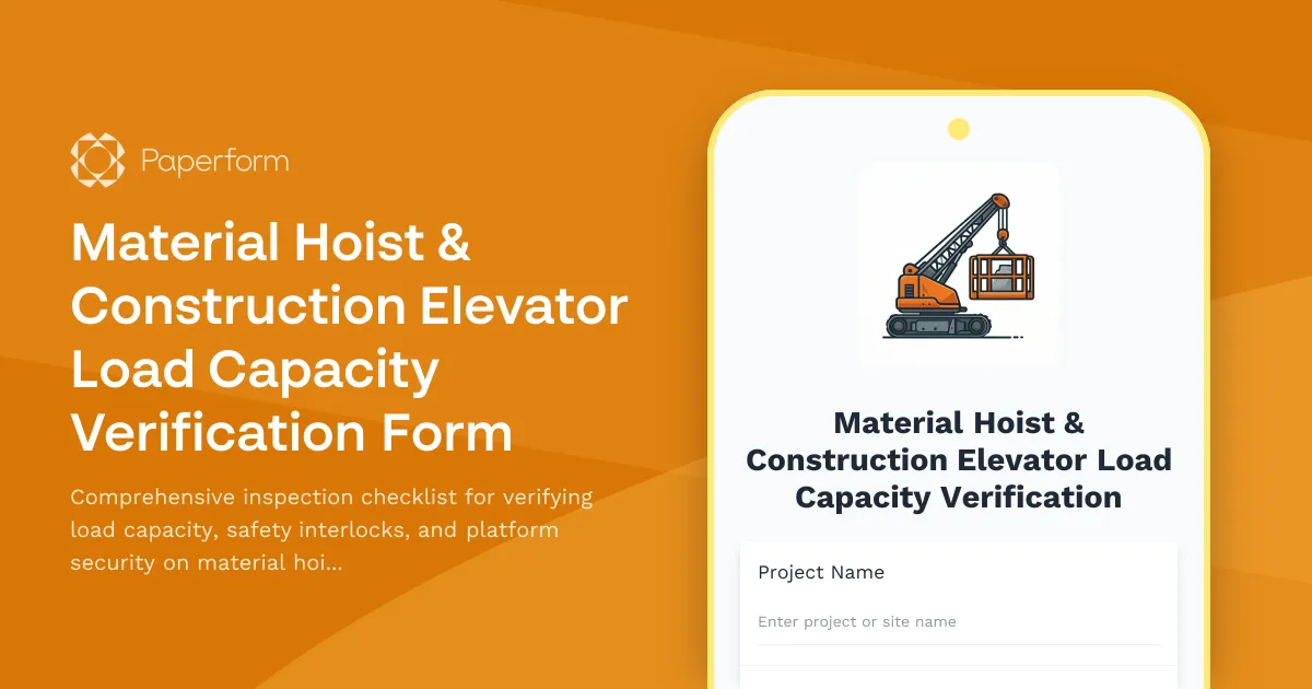 Material Hoist & Construction Elevator Load Capacity Verification Form