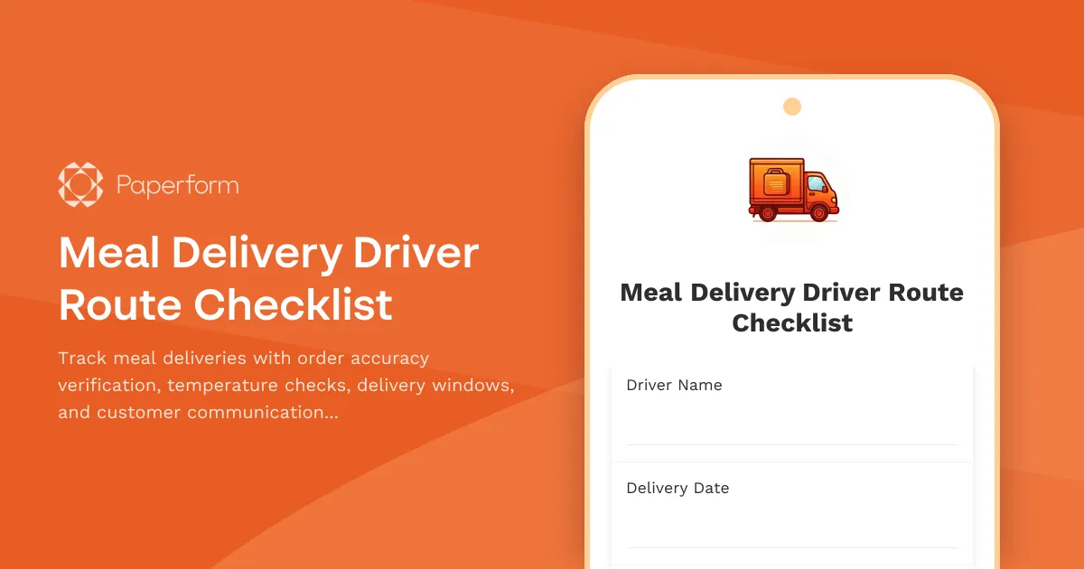 Meal Delivery Driver Route Checklist