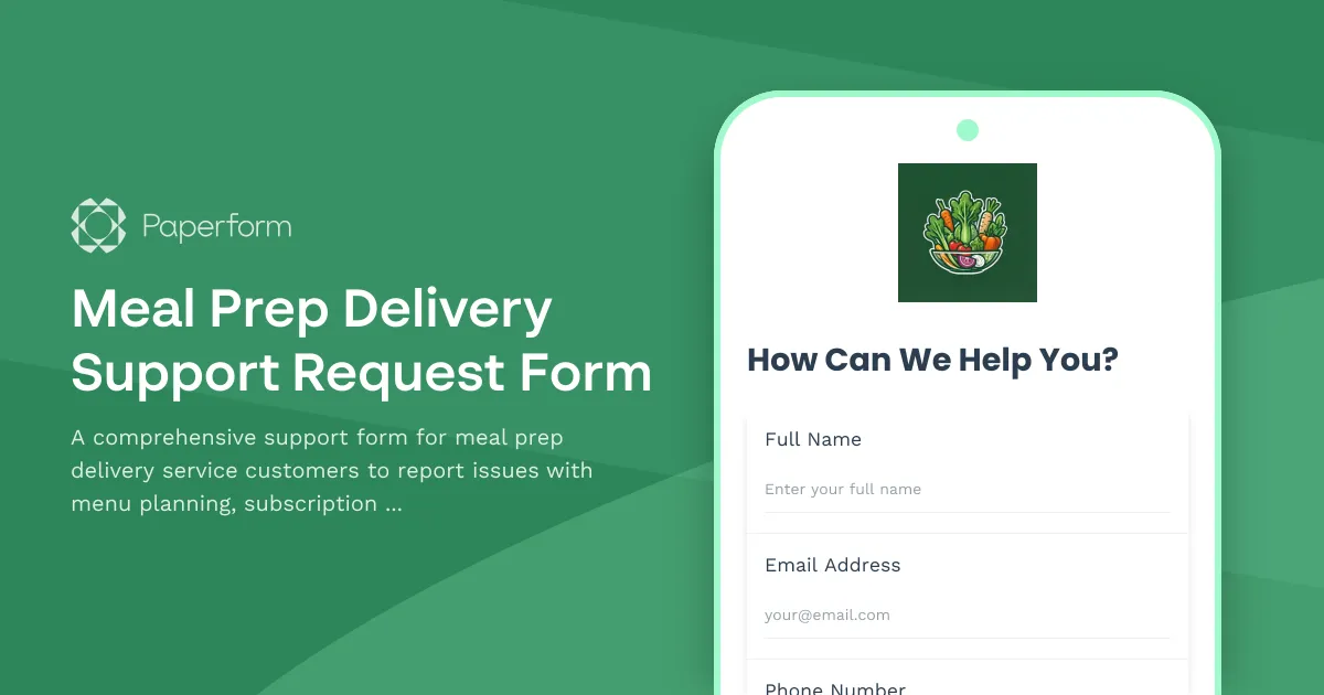 Meal Prep Delivery Support Request Form