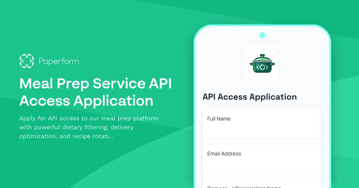 Meal Prep Service API Access Application