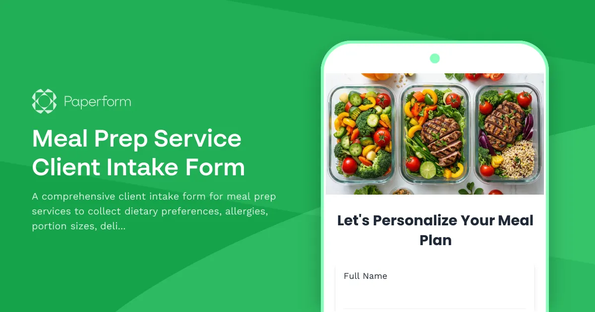 Meal Prep Service Client Intake Form