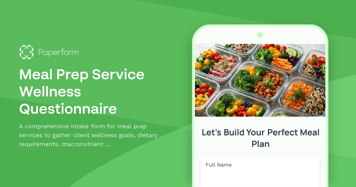 Meal Prep Service Wellness Questionnaire