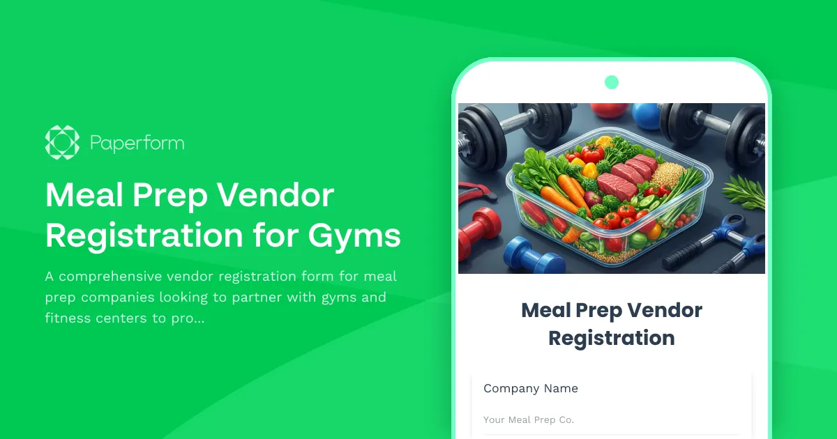 Meal Prep Vendor Registration for Gyms