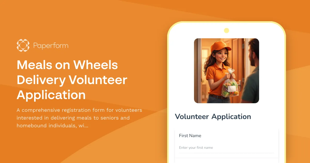 Meals on Wheels Delivery Volunteer Application
