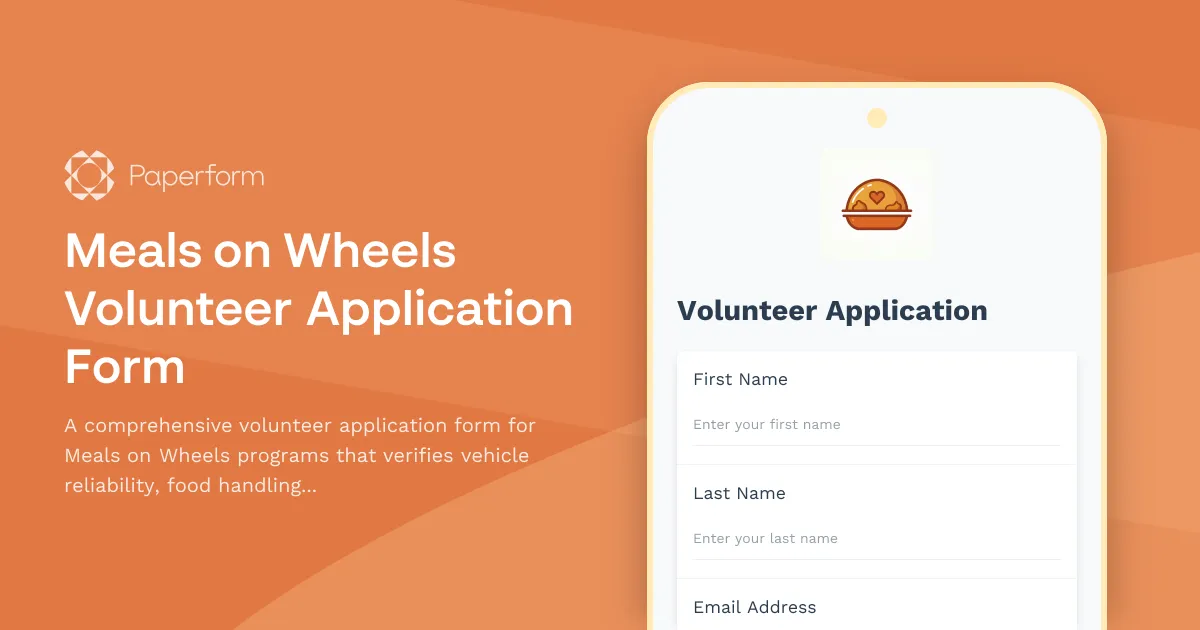 Meals on Wheels Volunteer Application Form