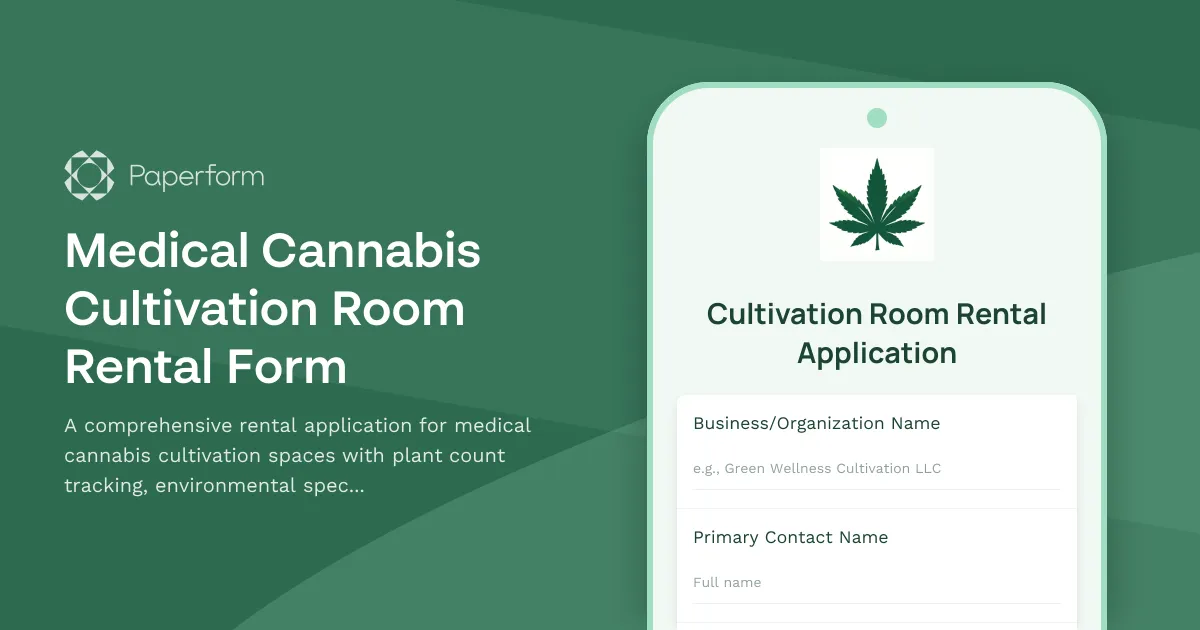 Medical Cannabis Cultivation Room Rental Form