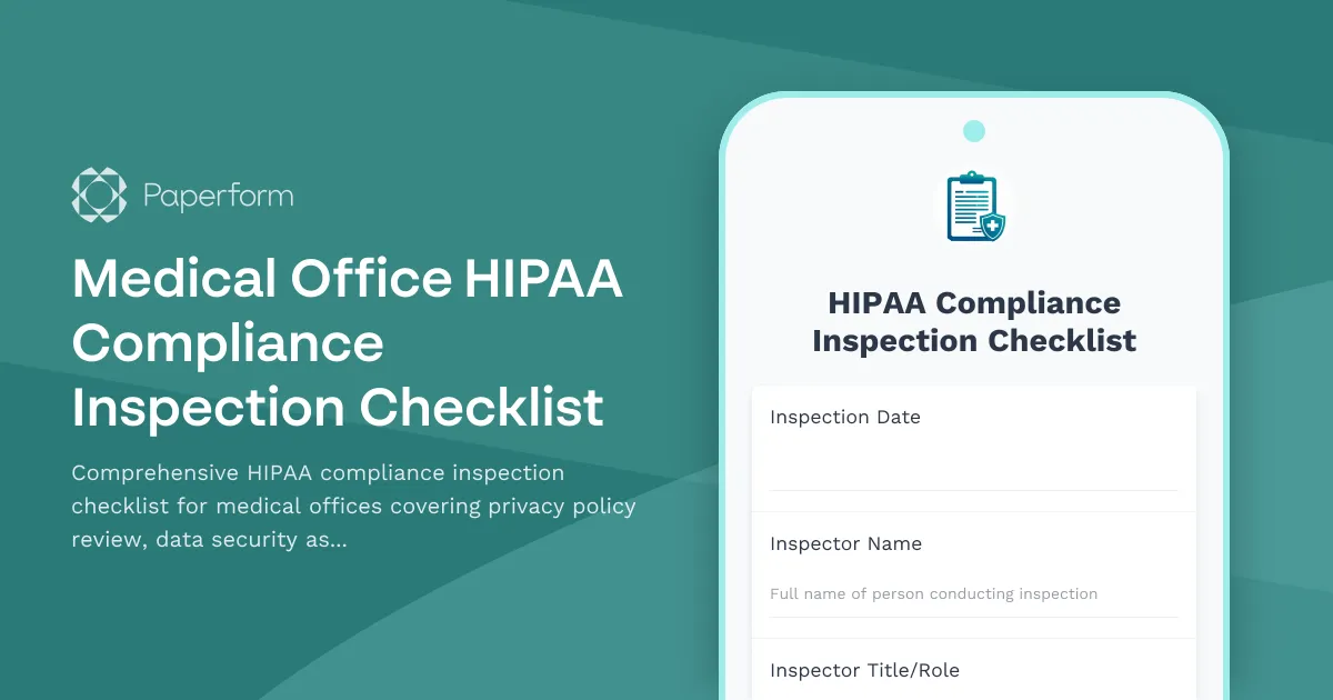 Medical Office HIPAA Compliance Inspection Checklist