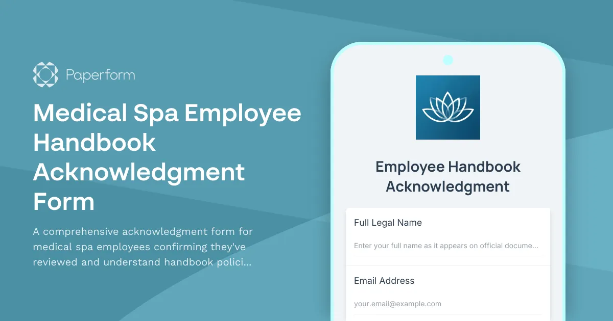 Medical Spa Employee Handbook Acknowledgment Form