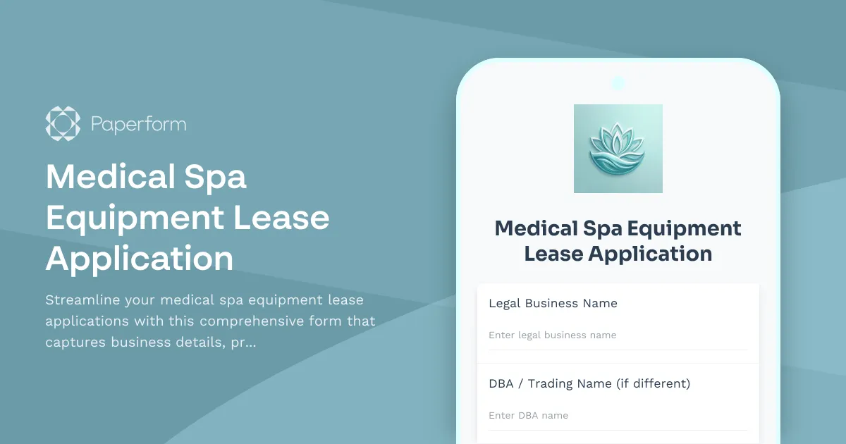 Medical Spa Equipment Lease Application