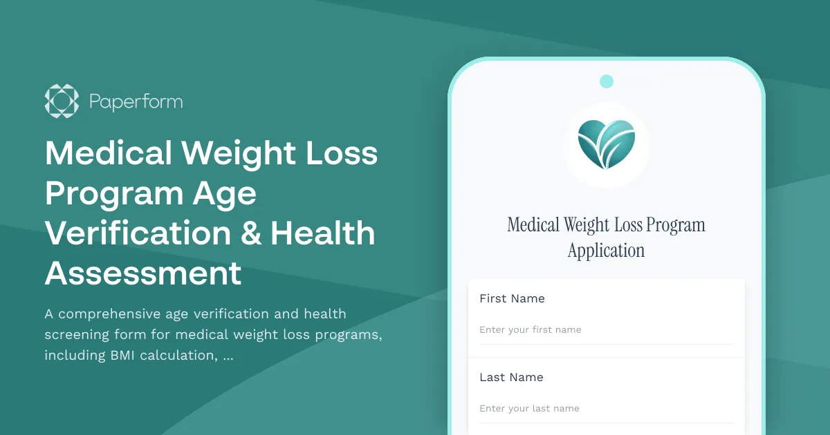 Medical Weight Loss Program Age Verification & Health Assessment