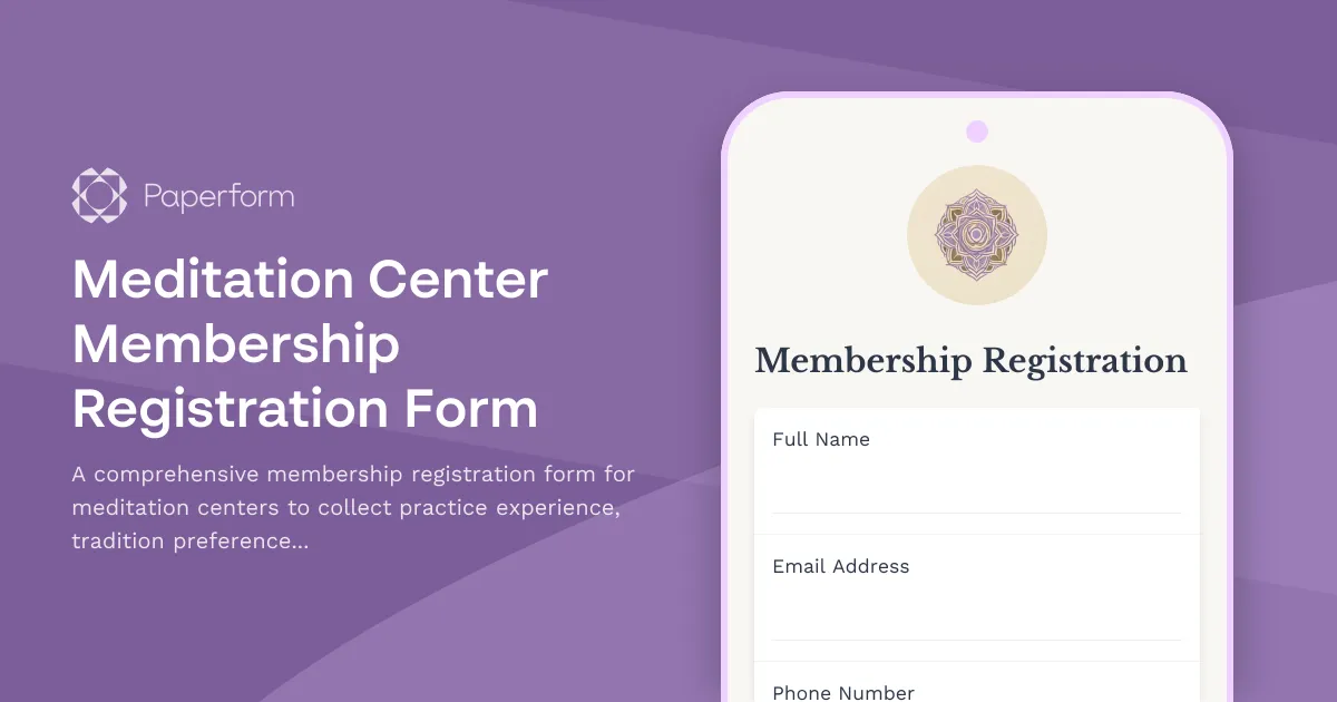 Meditation Center Membership Registration Form