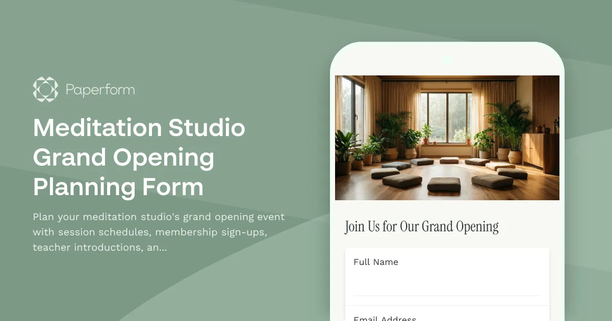 Meditation Studio Grand Opening Planning Form