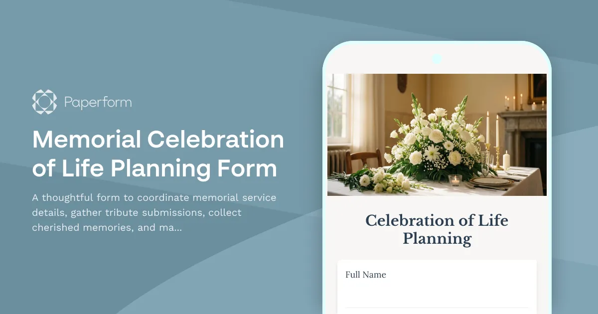 Memorial Celebration of Life Planning Form